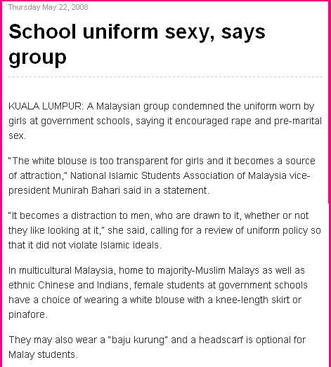 471px x 523px - School Uniform Causes Rape: Malaysian Pervert Group Leers at ...